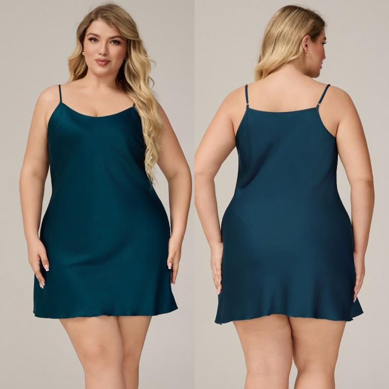 Womens Satin Chiffon Sleep Dress Plus Size V-Neck Sleeveless Nightgown Home Lounge Comfort
