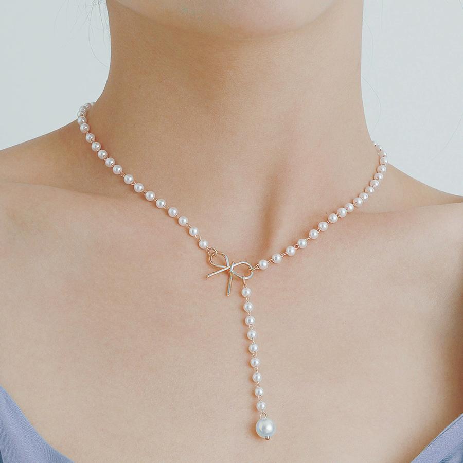 Двухслойное Серебристое Бусинное Ожерелье Простая Тонкая Цепочка Круглые Бусины Кисточки Модный Дизайн Цепочка на Ключицы Женские Украшения