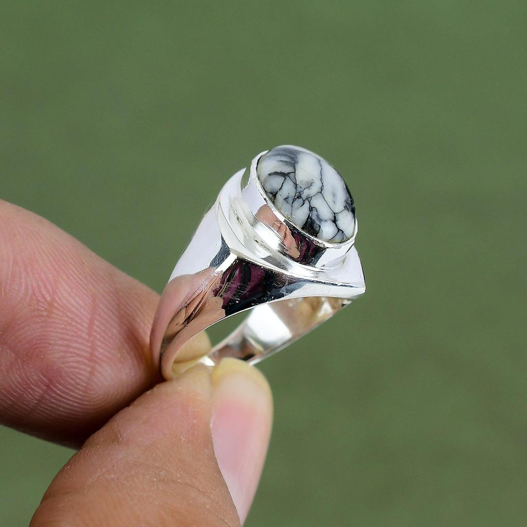 Pinolith-Jaspis-Ring 925er Sterlingsilberring Stilvoller Edelsteinring Antiker Ring Handgefertigter Silberschmuck Geschenk für Ihn In Ringgröße erhältlich