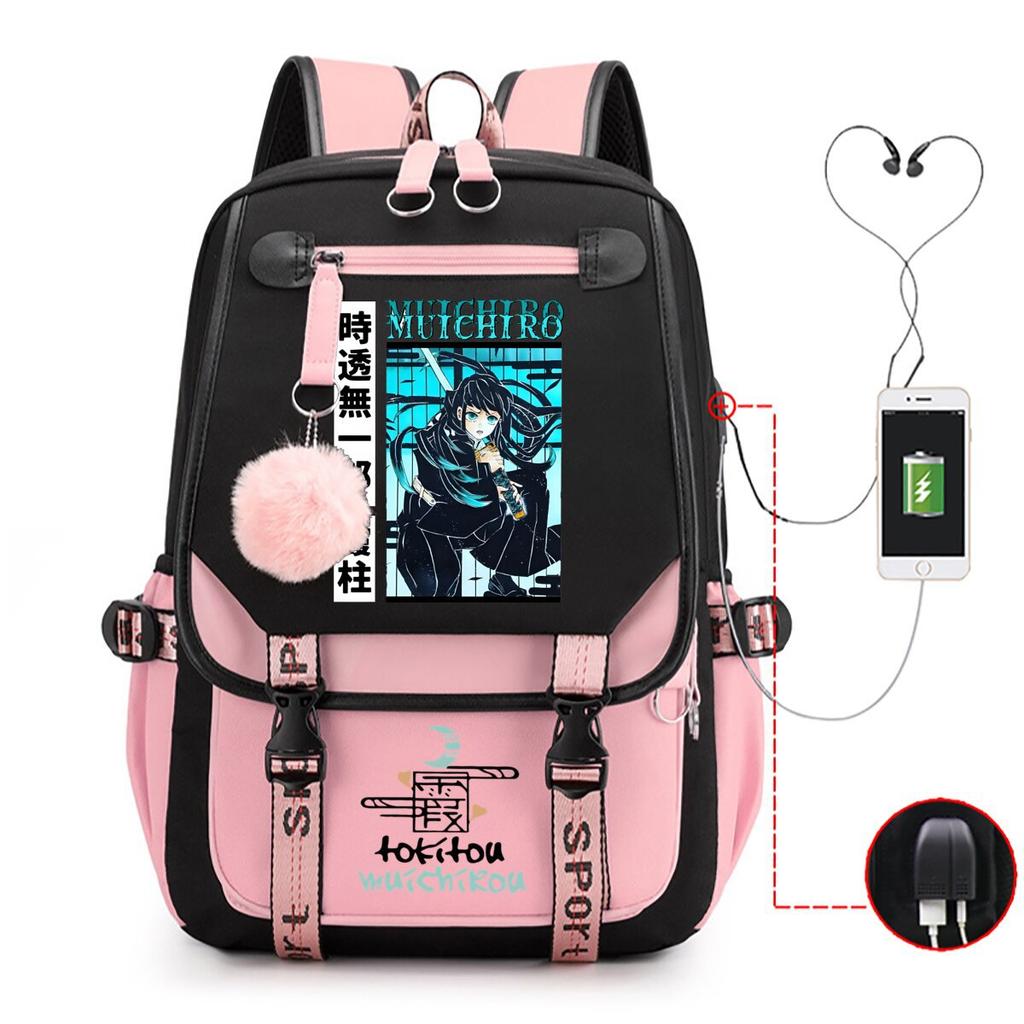Ghost extermination surrounding animation schoolbag large capacity with usb academy wind junior high school student casual backpack