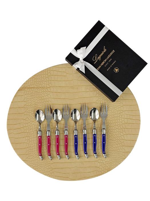 LAGUIOLE Jeanneron Laguiole French Blue + Rose Teaspoon & Teafork Set 8p single type