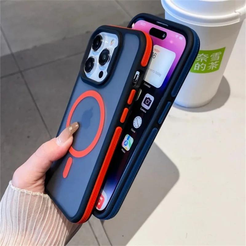 Matte Translucent Armor Shockproof Case For For Iphone 16 1 14 Plus 13 12 11 Pro Max Magnetic Wireless Charge Cover