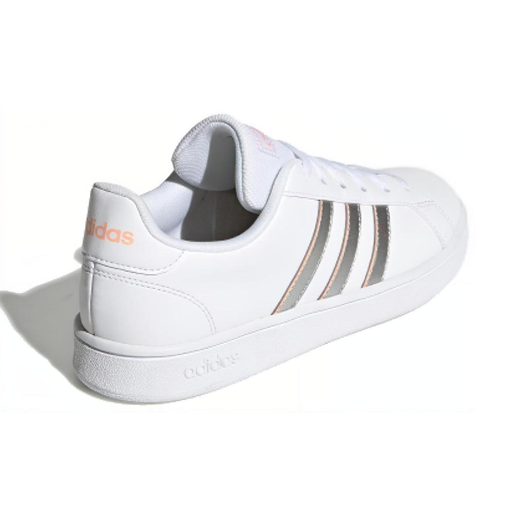 Adidas Neo Grand Court Base Non-Slip Low-Top Skate Shoes Women Sneakers White Silver Pink EG5949