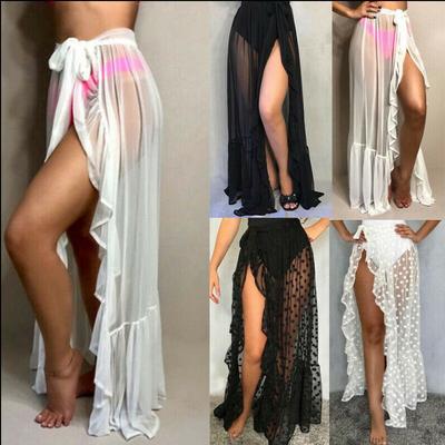 אופנה נשים סקסית Boho שיפון גבוה חצאית מקסי ארוכה חצאית חוף שחורה