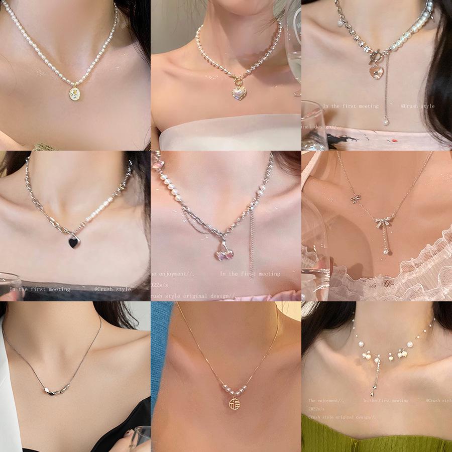 Trendy Light Luxury Pearl Heart Necklace: Versatile Beaded Clavicle Chain for Women's Style