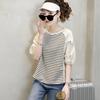 Striped Stitching Fake Two-piece Short-sleeved Shirt for Women Summer New Round Neck Top