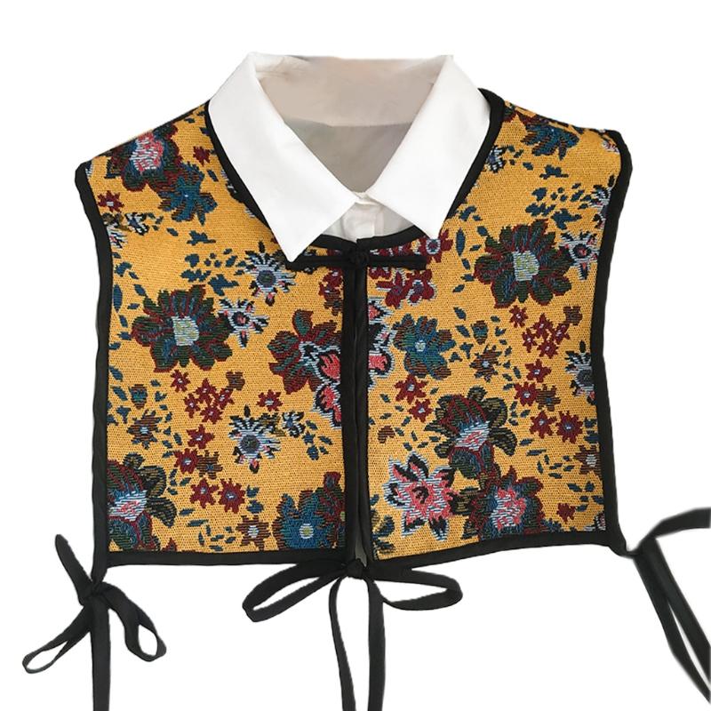 Women Chinese Embroidery Half Top Shawl Vintage Flroal Cheongsam Fake Collar Lace-Up Decorative Neck Cover Dickey Short