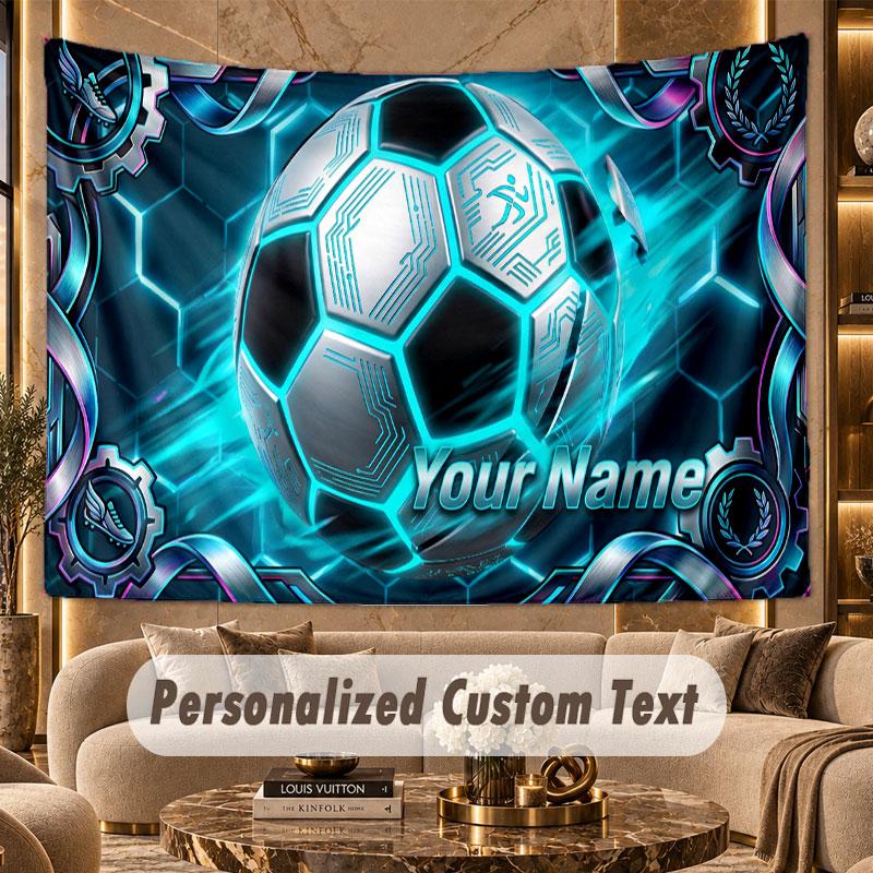 Soccer (437) Theme Wall Tapestry Customized With Name Text Personalized Hanging Tapestry For Bedroom Living Room Decor