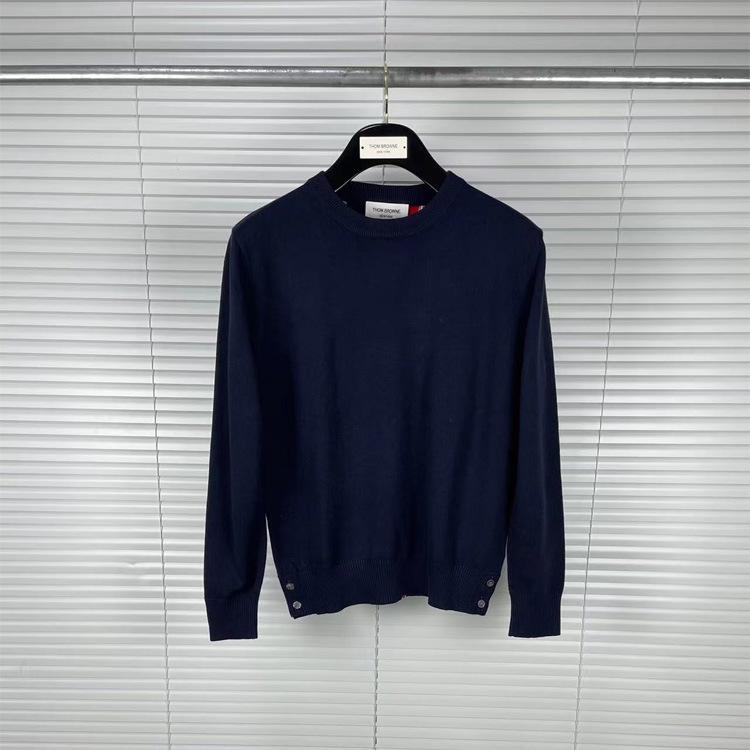 TB Tom Unisex Autumn/Winter Wool Sweater: Casual, Comfortable Long-Sleeve with Round Neck and Bold Back Stripe.