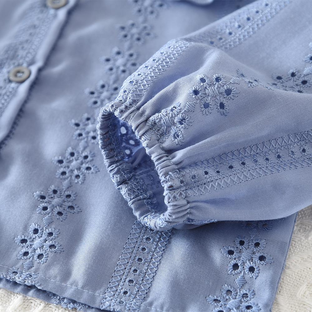New Korean Style Girls' Clothing Doll Collar Turn-Down Collar Floral Embroidery Top and Short Skirt Two-Piece Casual Set