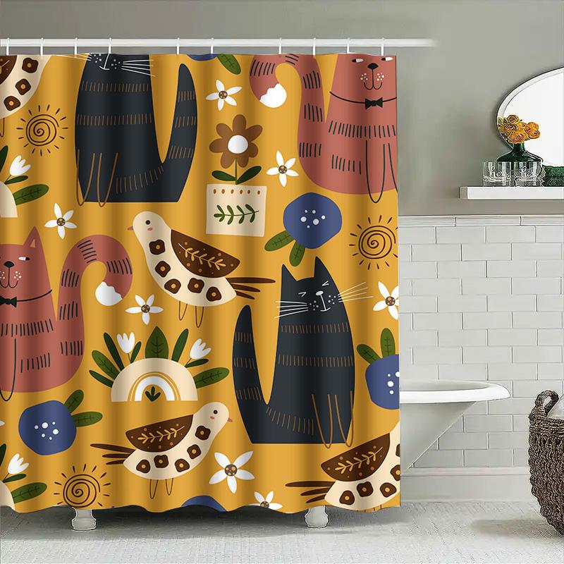 Cute Animal Cartoon Printed Shower Curtain Waterproof Bath Decoration Home Accessories For Bathroom Decor Wall Hanging Tapes