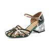 Fashion Women's New Spring/Summer Bag Heel Round Toe Genuine Cowhide Color Block Diamond High Heel Roman Sandals