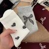 Women's Autumn and Winter Pure Cotton Angora Red Bow Mid-calf Socks Heart-shaped Ballet Style Pile Socks Soft and Glutinous Cotton Socks