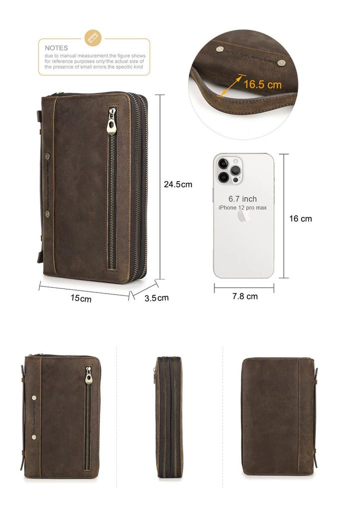 Whatna Natural Cowhide Leather Mini Second Bag for Men, Handbag, Wallet, Clutch Bag with RFID Protection, Coin Purse, Bill Compartment, Card Slots,