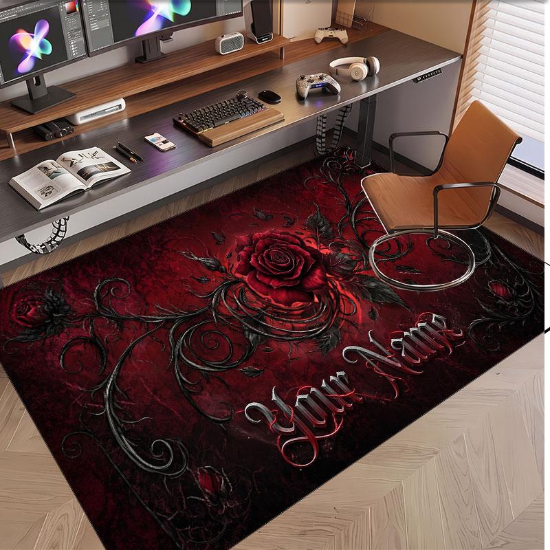 Skull Gothic Theme Soft Crystal Velvet Rug Custom Name & Text Print Non Slip Floor Rug for Bedroom Living Room