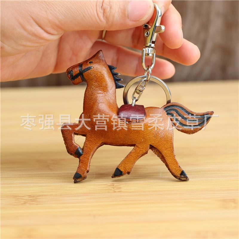First Layer Cowhide Pony Keychain, Bag Pendant, Little Red Horse Car Key Chain, New Zodiac Accessories