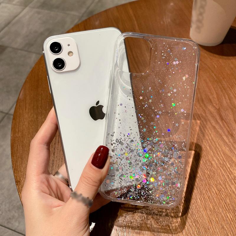 Glänzende Spark Girl Glitzer Bling Sterne Handyhülle Soft Clear Cover für Samsung A05 A05S A15 A25 A35 A55 M14 M34 für Redmi Note 12 Pro+ 12S 13C 12 12C