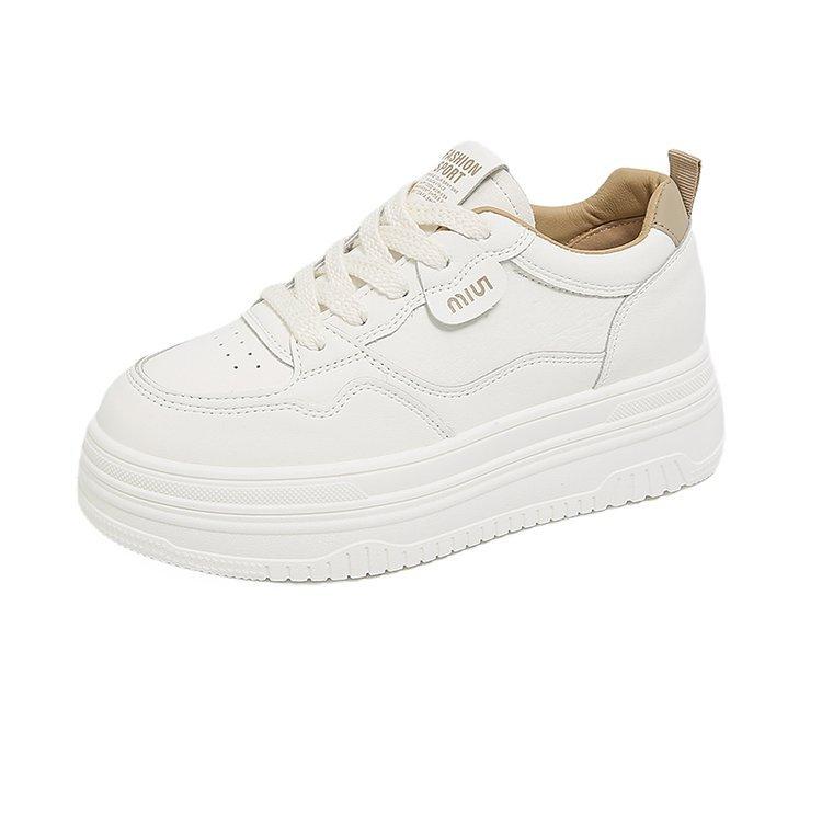 Leather White Shoes Female Inner Height Increase 7CM Small 2025 Spring New Versatile Thick Baseplate Shoes Casual Sports