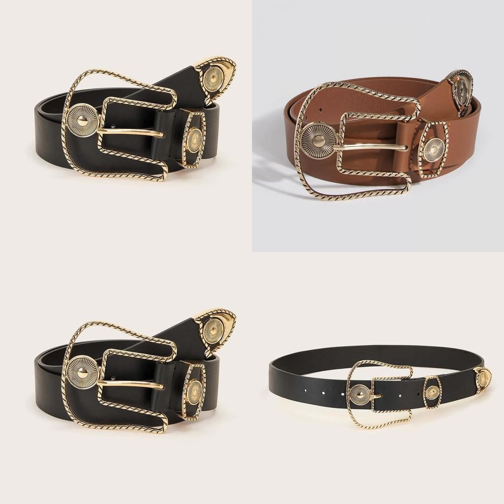 Retro Large Buckle Leather Belt For Women With Mesh Pattern And Silver Alloy Clasp
