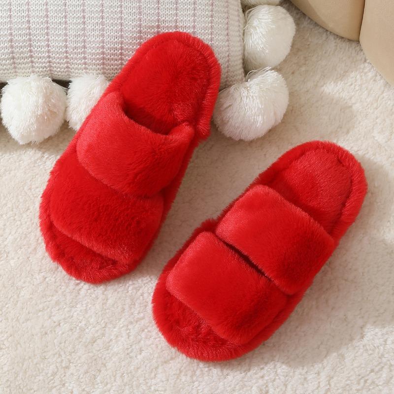 New leopard print fluffy slippers women's spring and autumn new flat bottom comfortable home plush cotton slippers