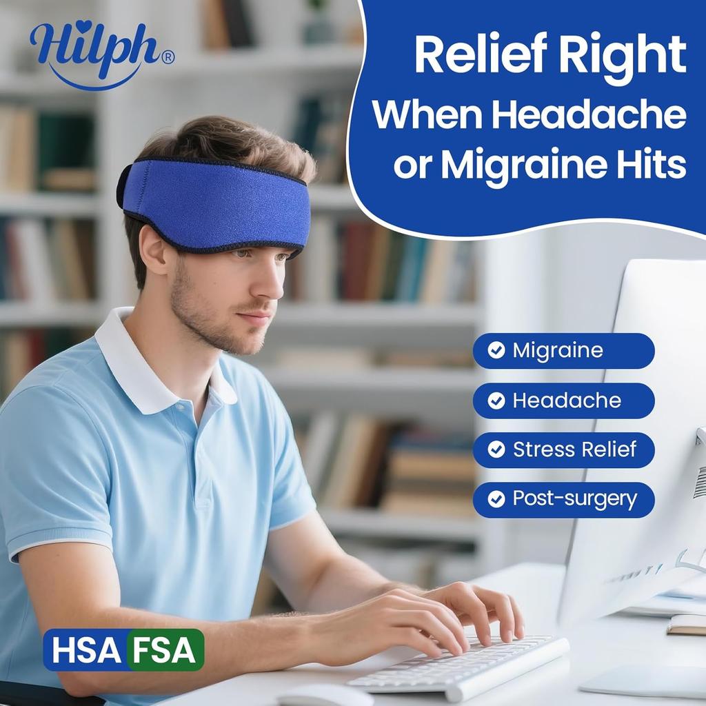 Hilph Headache Ice Pack Migraine Ice Head Wrap, Reusable Head Cold Pack Forehead Ice Pack for Migraine Relief, Headache Tension, Sinus Pain, Chemo,