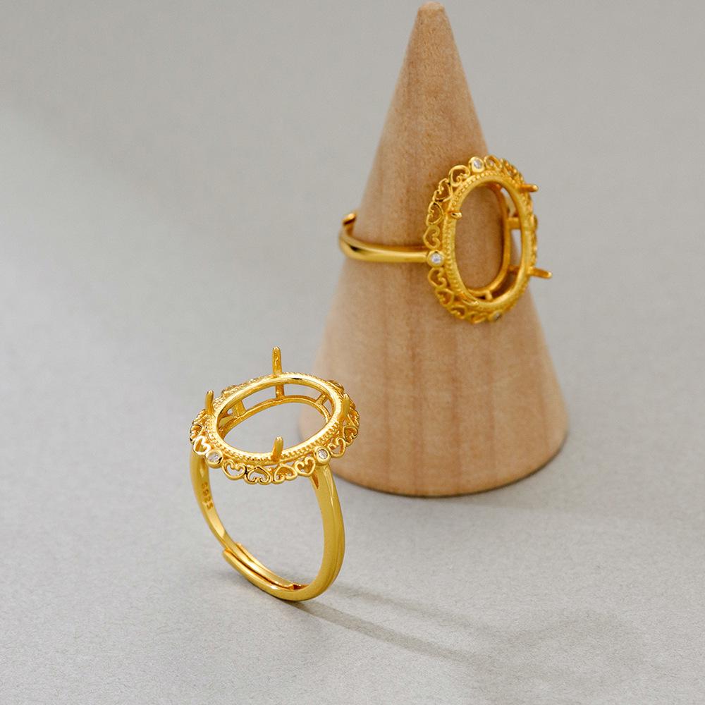 S925 Gold-Plated Sterling Silver Adjustable Oval Ring Setting - Exquisite Fashion Luxury