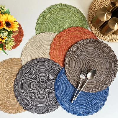 Kitchen Round Table Mat Woven Ramie Placemats Anti Slip Dining Table Mats Non-Slip Tableware Bowl Pads Drink Cup Coasters