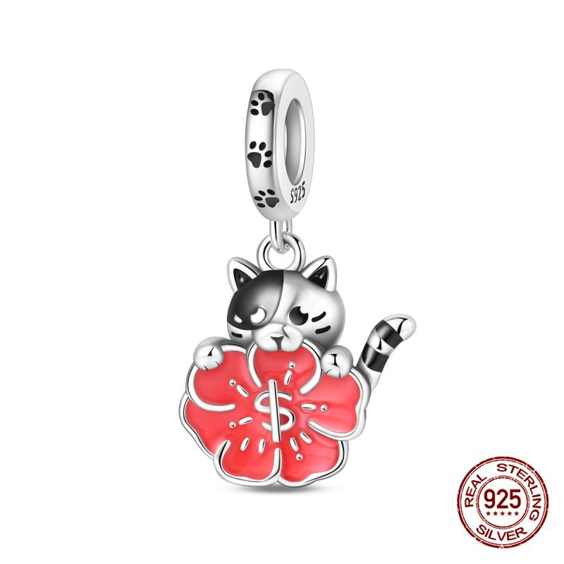 New In Original Charms Copper Happy Cute Pet Kitten Charms Beads Fits 3Mm Original Bracelet Necklace Women Diy Jewelry Gifts