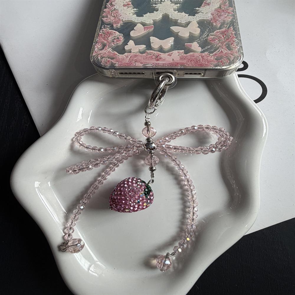 Luxury Rhinestone Strawberry Pendant Phone Strap & Keychain