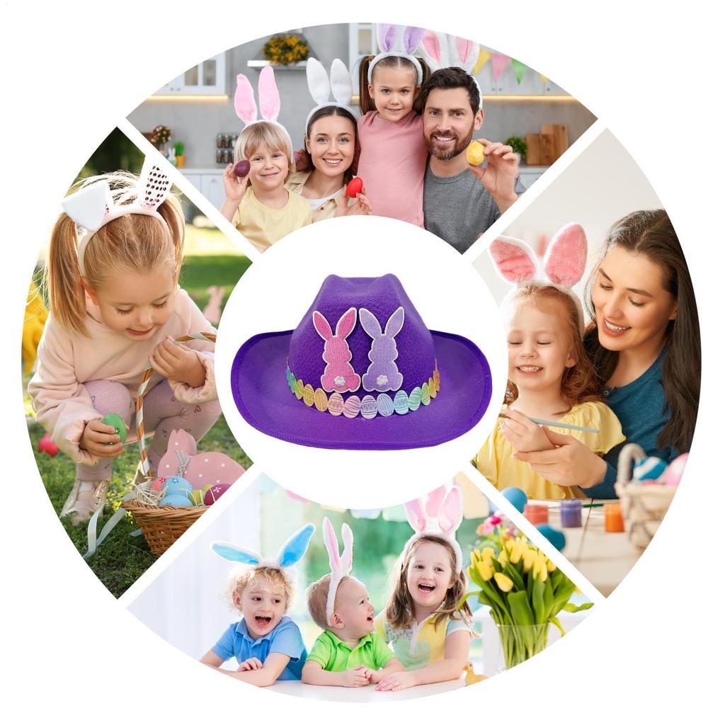 Kids Easter Cowgirl Hat Non-Woven Bunny Ear Cowboy Party Favors Kids Costume Easter Cowgirl Hat For Party Celebration Carnival