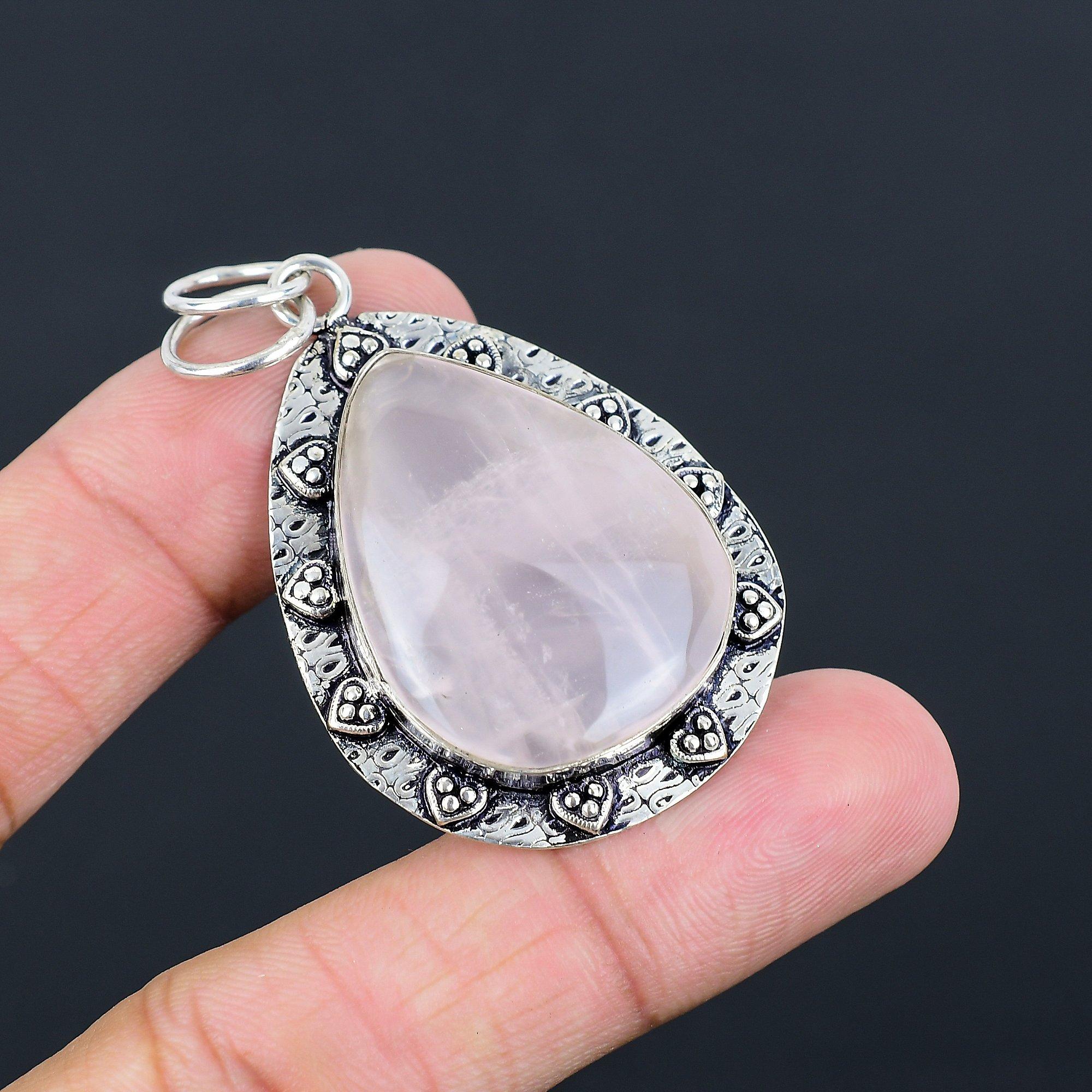 Mothers day Deal Rose Quartz Stone Wedding Engagement Pendant Sterling Silver