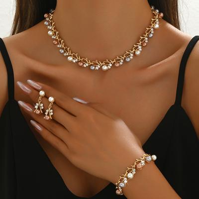 Pearl Earrings Necklace Bracelet Three-Piece Women'S Jewelry Set Dress Accessories