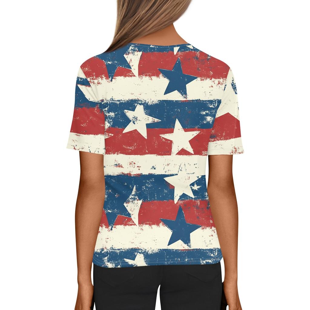 Women's T Shirt Tee Independence Day Print Button Short Sleeve Daily Weekend Fashion Basic V-Neck Regular Top