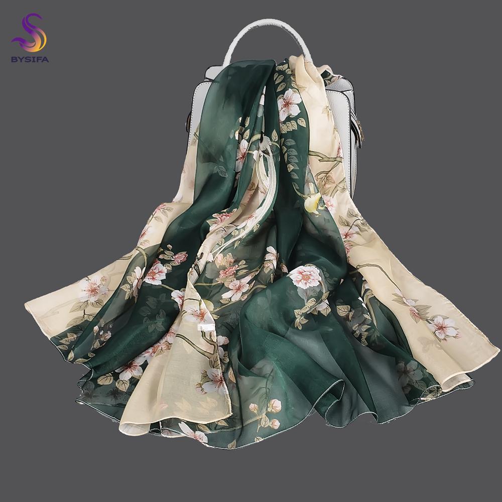 BYSIFA| Pink 100% Natural Silk Scarf Bufanda Women Elegant Chinese Style Peony Design Summer Long Scarves Beach Shawl Accessory