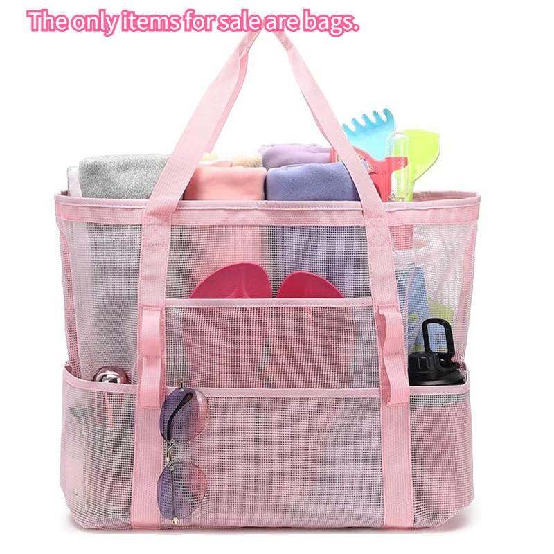 Large Capacity Mesh Beach Tote Bag for Swimming, Shower, Fitness & Travel, Foldable Grocery Zipper Bag, Summer Beach Essential
