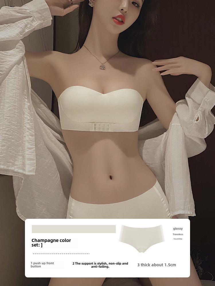 Genuine Strapless Gathered Bra for Women - Non-Slip, Small To Large Chest, Anti-Exposure, Invisible for Wedding Dresses, Beautiful Back Design