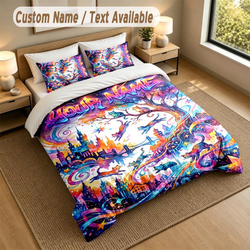 Fantasy Magic Theme Personalized 3Pcs Bedding Set Custom Text & Name 1 Sheet 2 Pillowcases Household Bedding 1pc