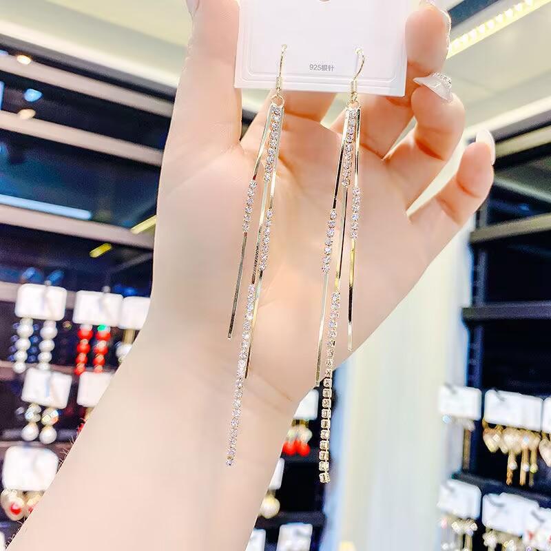 Elegant Bamboo Tassel Long Earrings For Women Sophisticated Chain Drop Earrings Stylish Dangle Ear Line Jewelry
