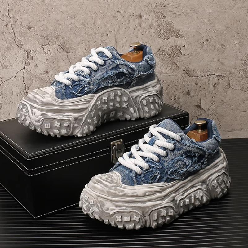 Fashion Trendy men's shoes, breathable canvas casual shoes, men's fashionable and versatile thick-soled height-increasing dad shoes  b27