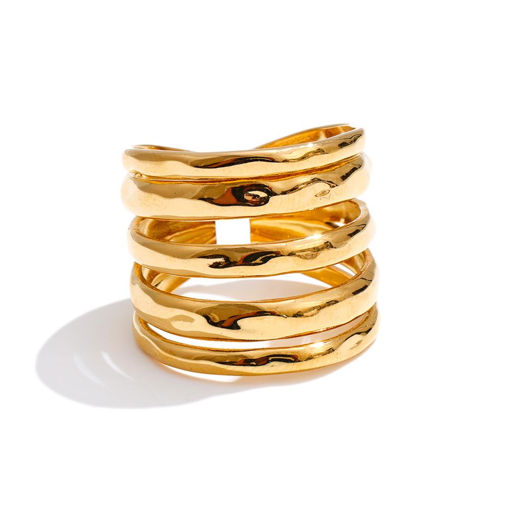 

Yhpup Size 7.5 Stainless Steel Layered Wide Open Ring 18K Gold Color PVD Plated Geometric Charm Finger Fashion Jewelry Wholesale 7.5