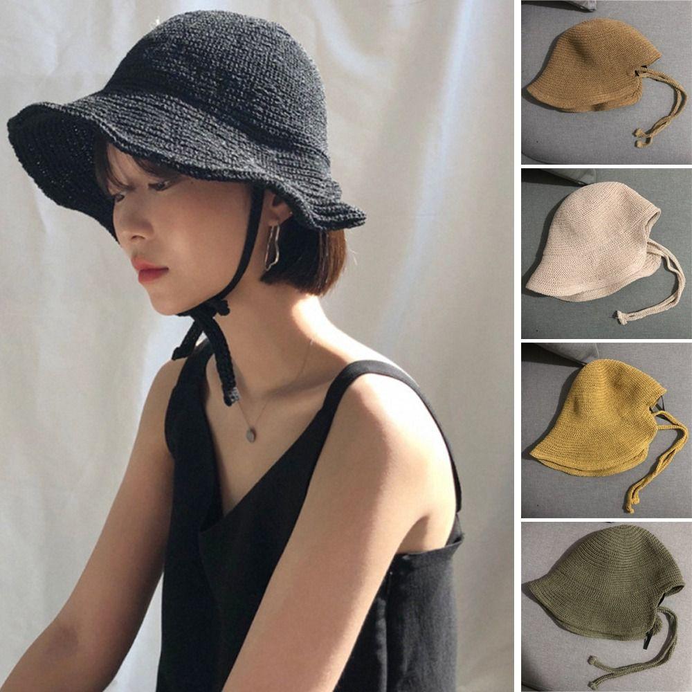 

Wide Brim Summer Sun Hat Anti-UV Sun Protection Cap Lace-up Bucket Hat Outdoor Vacation Beach абрикосовий