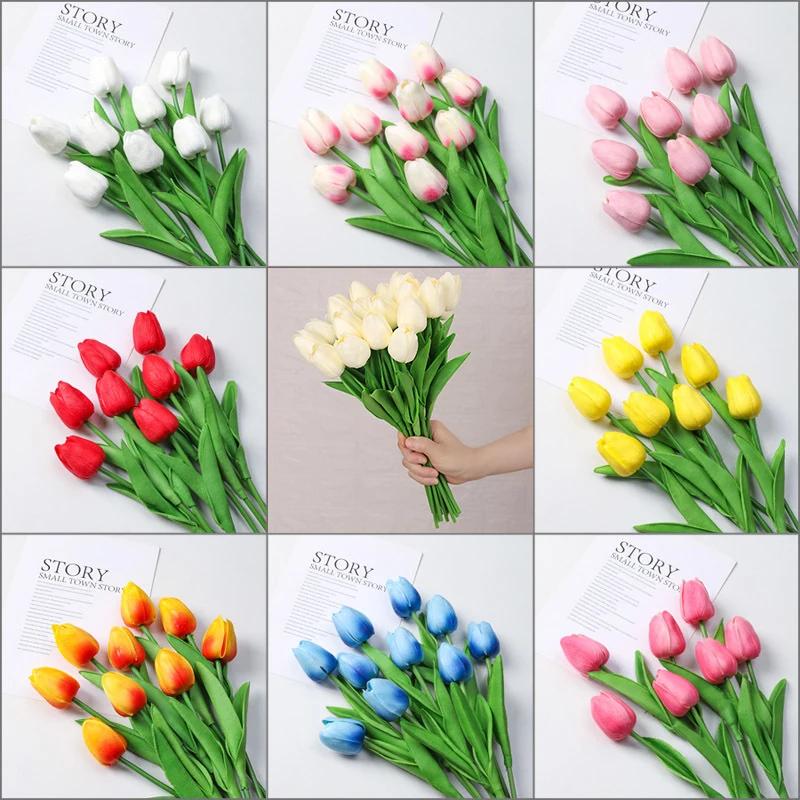1pcs Bouquet Silicone Artificial Tulip Wedding Home Decoration Bouquet with Stems for Home Wedding Decoration