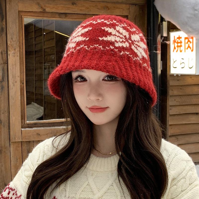 

Rhombus Knitted Hat Children S Wool Blended Bucket Hat Outdoor Warm Ear Protection Wool Knitted Hat 54-60cm