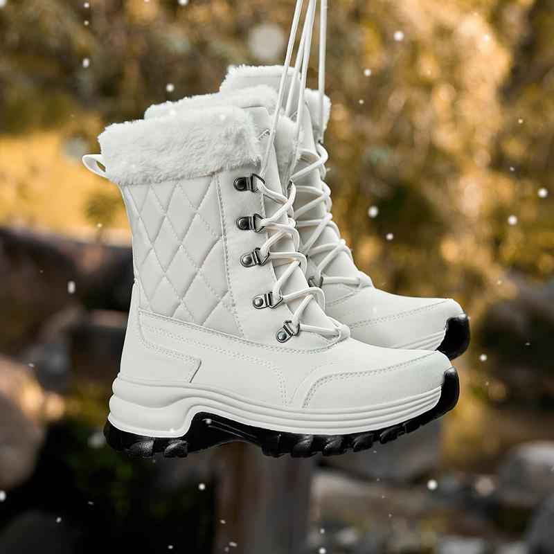 Winter Women's Boots Non Slip Lace White Snow Boots Large 43 Plush Lined Fashion Ankle Boots Botas De Mujer Riding Shoes