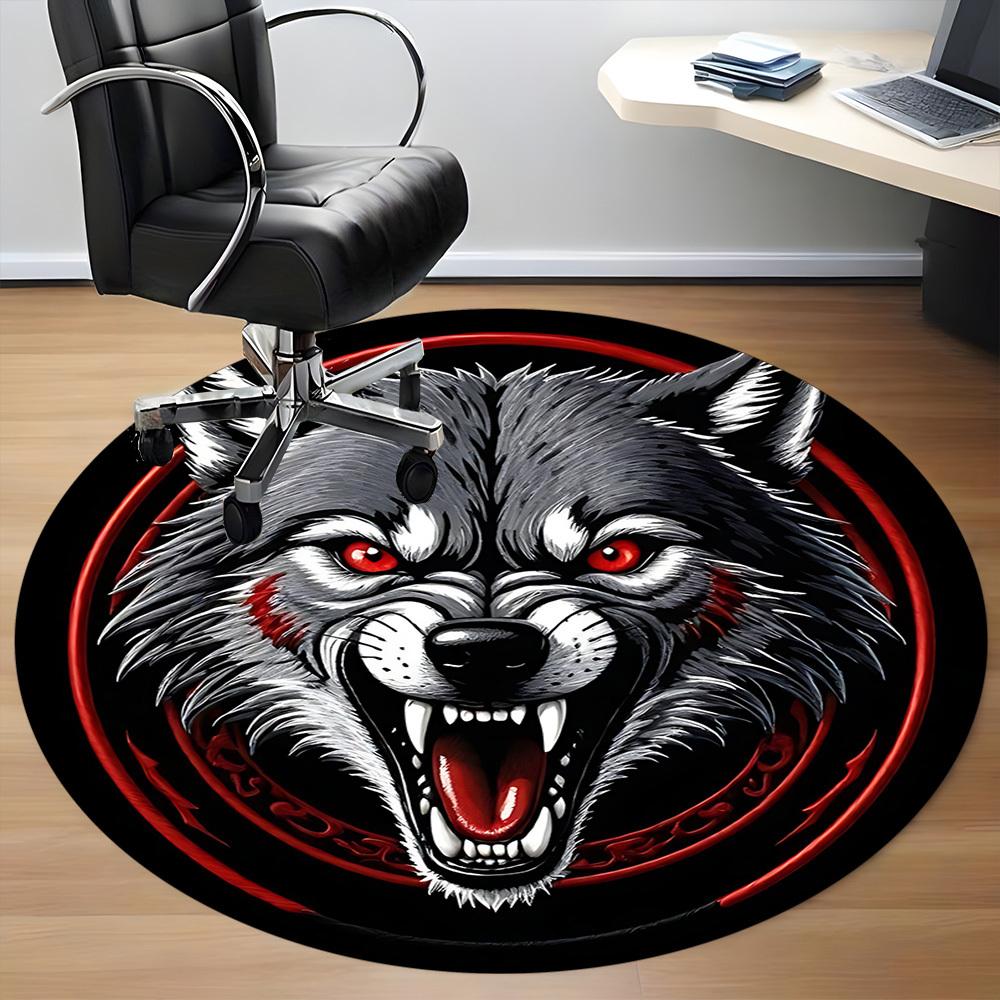 1pc Wolf Pack Office Round Area Rug, Under Office Chairs Bedroom Living Room Home Decor, Room Deco