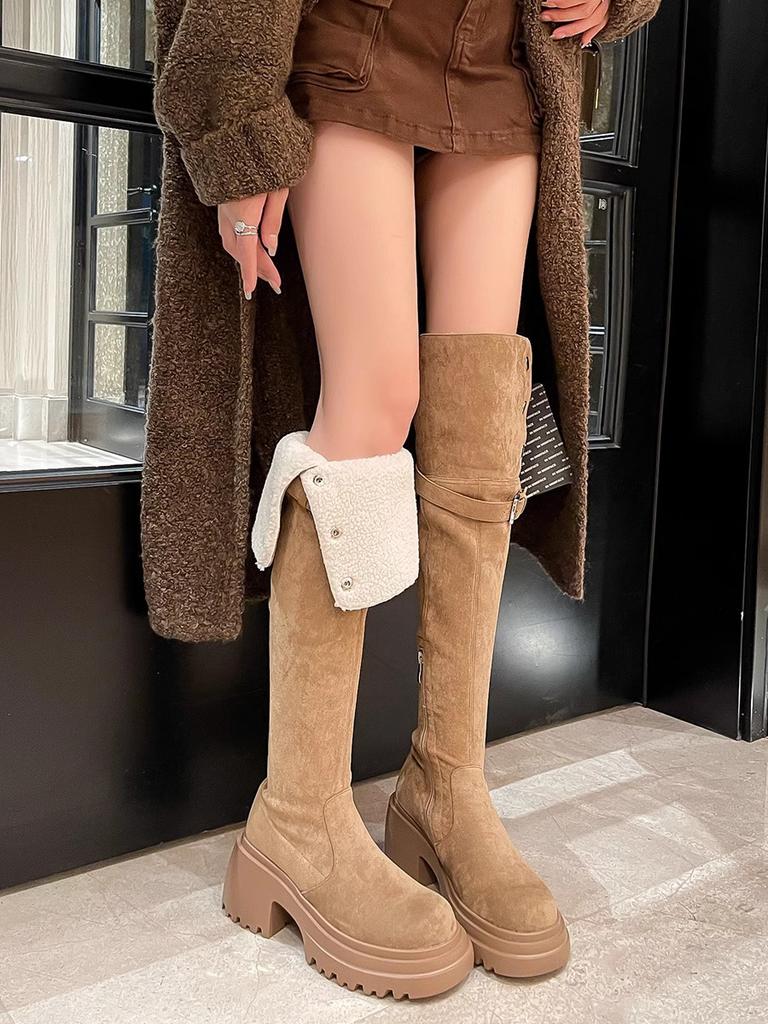 Knee over boots 2025 retro western boots women's autumn and winter velvet high boots snow boots knight boots