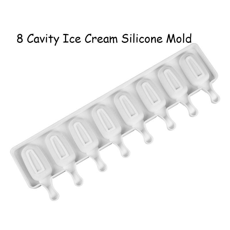 8 Cavity Ice Cream Silicone Mold DIY Molds Ice Cube Moulds Ice Cream Maker Dessert Molds Tray with Popsicle Thick Material