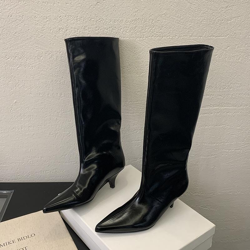 

Мода Bailamos 2024 Зима Новый Бренд Женские Рыцарские сапоги Мода Острый Носок Слипоны Сапоги до колена Тонкий Низкий Каблук Длинные Сапоги Обувь 40 чёрный