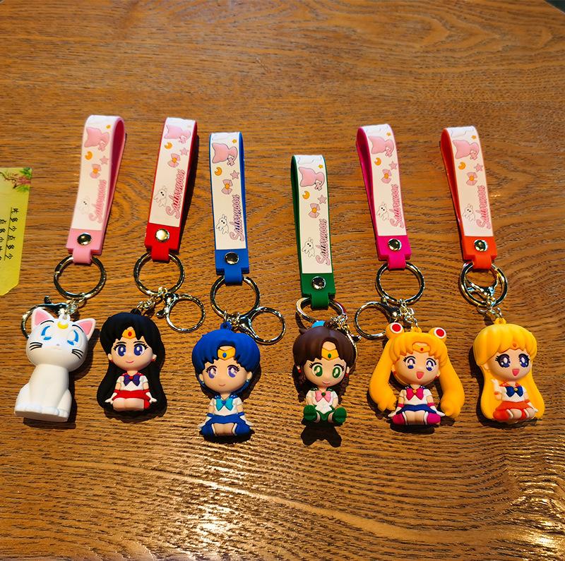 Anime Sailor Moon Schlüsselanhänger Cartoon Niedliche Katzenfiguren Schlüsselanhänger Mars Jupiter Merkur Rucksack Autoschlüsselanhänger Weihnachtsgeschenke