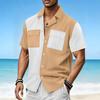 Men's Casual Color Block Short Sleeve Shirt Lapel Collar Button Up with Pockets Summer Beach Holiday Blouse Tops